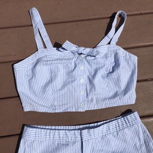 Light Blue Striped Crop Top and Pants Set